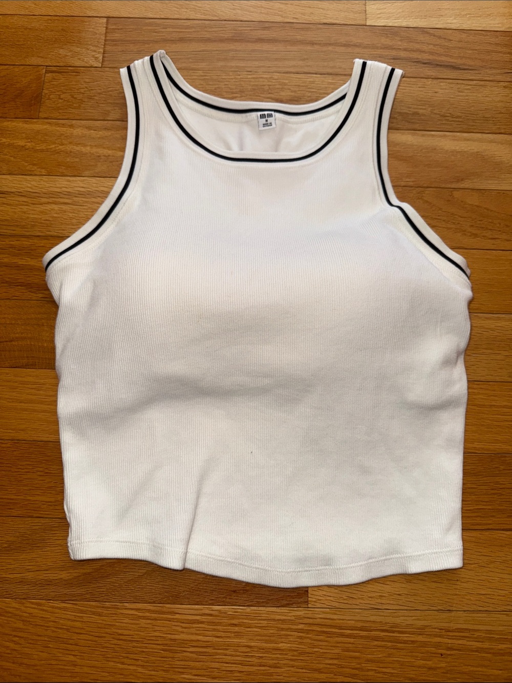 White Ribbed Tank Top with Black Trim